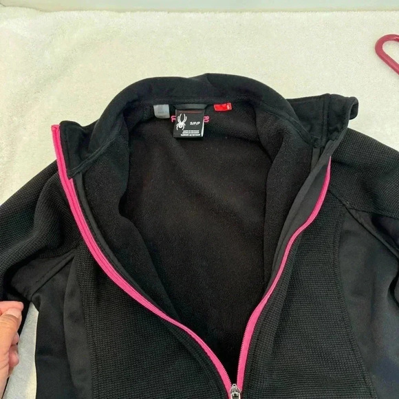 Spyder Womens Jacket Small  Black Waffle Weave Knit Full Zip Casual Logo - Picture 4 of 11